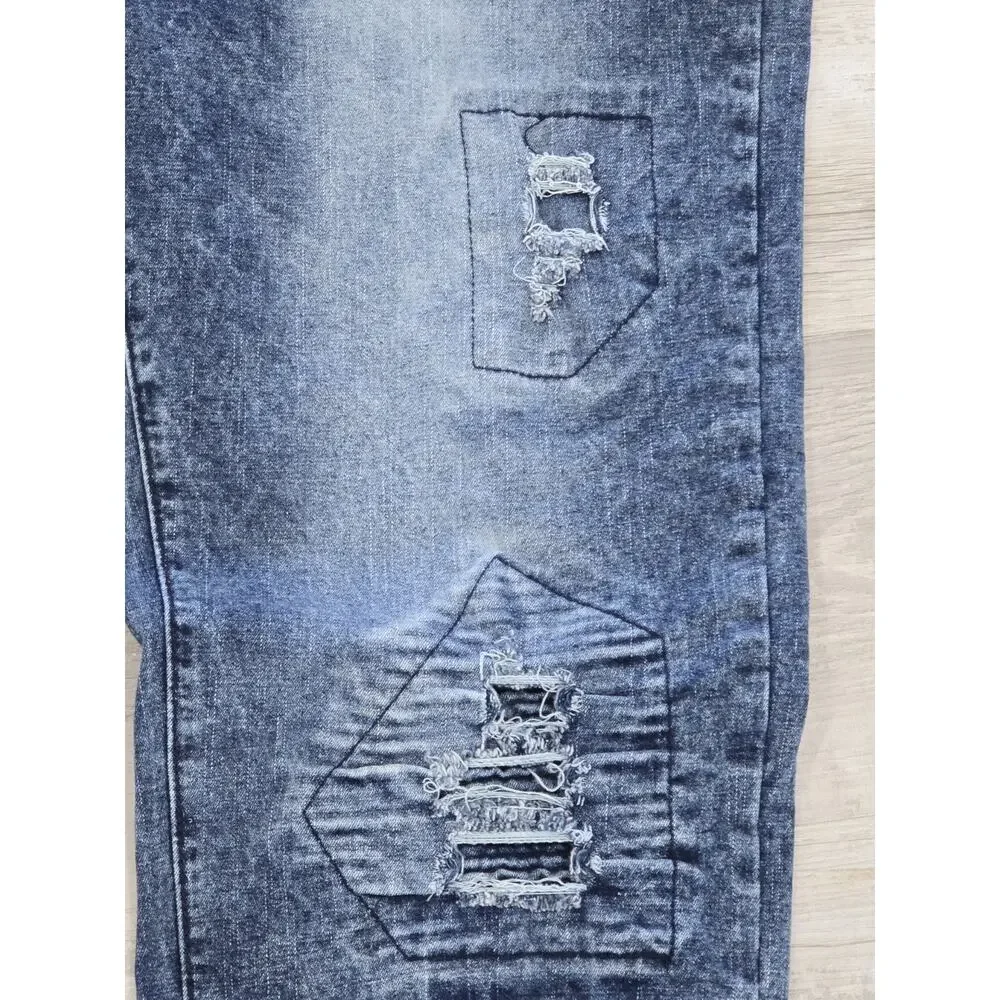 CR24 Chrome Edge Men's Acid Wash Jeans Blue Stretch Denim Streetwear RN 98810